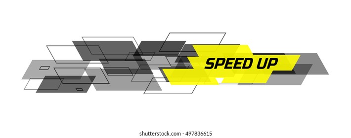 Speed design concept consists of filled and contoured rectangles. Black and yellow on white background. Design for banner, web. Vector illustration.