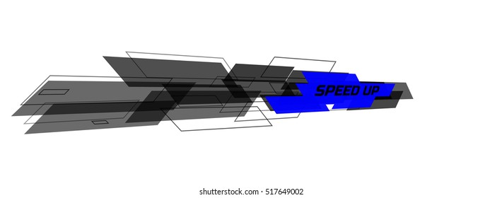 Speed design concept consists of filled and contoured rectangles. Black and blue on white background. Perspective view. Design for banner, web. Vector illustration.