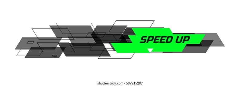 Speed design concept consists of filled and contoured rectangles. Black and green on white background. Design for banner, web. Vector illustration.