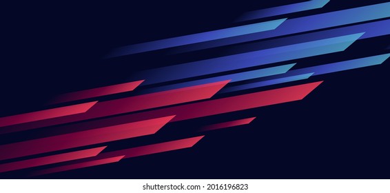 Speed dynamic background with rectangular shapes in motion forming texture, sport background, red and blu lined in dark space