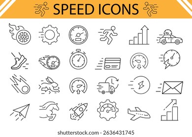Speed Editable Icons set. Vector illustration in modern thin line style of productivity related icons: fast, strength, boost, and more.