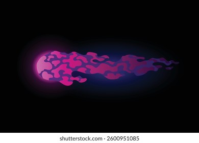 Speed effect cartoon vfx. Comic line blaster shot. Energy fire flame light. Neon color, asteroid flying rock. Flash lightning motion. Fantasy vector element