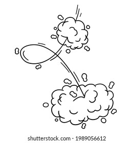Speed effect. Movement, jump and cloud. Air and steam. Cartoon line Black and white illustration