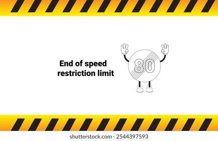 Speed ​​restriction end limit sign graphic vector illustration with cartoon characters. Graphic design is suitable for children's education, story books, or traffic safety materials. vector eps 10