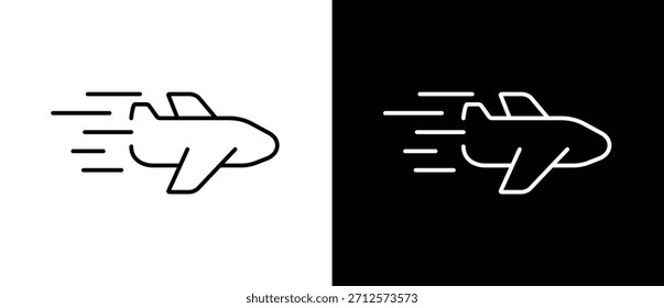 ​Symbol ​ Geschwindigkeit. Schnelles ​​ mit Flugzeugform. Symbol für Geschwindigkeit und Bewegung, ein dynamisches Symbol für Geschwindigkeit, Energie und Leistung. Vektorgrafik eines Geschwindigkeitssymbols mit transparentem und schwarzem Hintergrund.