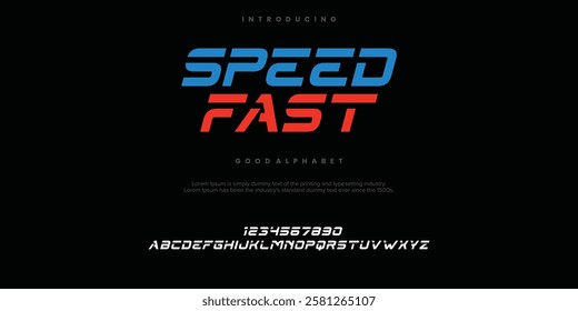 Speed Fast Design abstract minimal modern alphabet fonts. Typography technology vector illustration