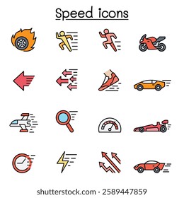 Speed, Fast icon set in color line style