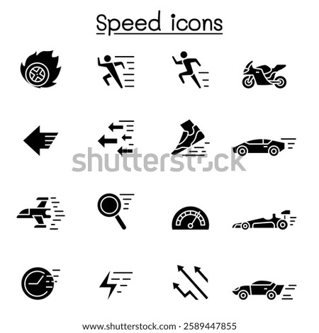 Speed, Fast icon set in glyph style