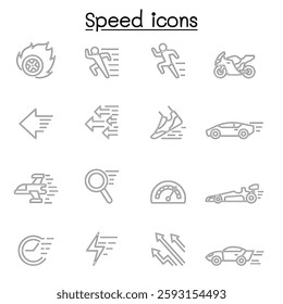 Speed, Fast icon set in thin line style