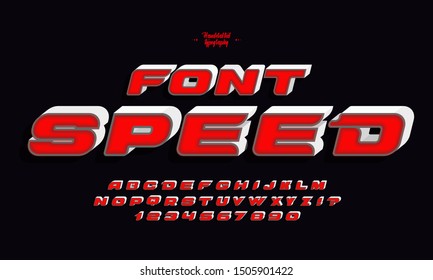 Speed faster motion red set style technology and modern.Decorative alphabet vector bold fonts and numbers.Typography design for headlines, labels, posters, logos, cover, etc.