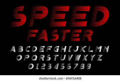 Speed faster motion red set style technology and modern.Decorative alphabet vector fonts and numbers.Typography design for headlines, labels, posters, logos, cover, etc.