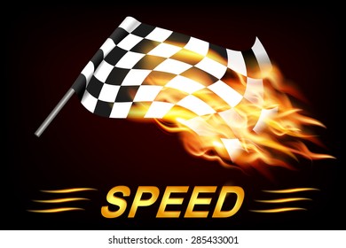 Speed  Flag in Fire on dark background. Vector illustration