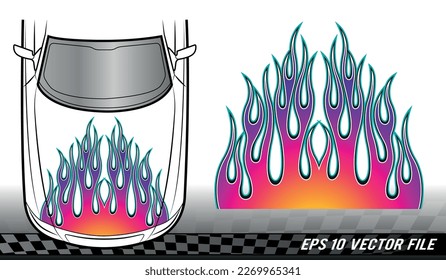 Speed flame sports car decal vinyl sticker. Racing car tribal fire flames vector art graphic. Vehicle decoration for car top, hood, bonnet.