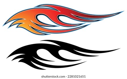 Speed flame sports car decal vinyl sticker. Racing car tribal fire flames vector art graphic. Side vehicle decoration for car, auto, truck, boat, suv, motorcycle.