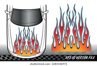 Speed flame sports car decal vinyl sticker. Racing car tribal fire flames vector art graphic. Vehicle decoration for car top, hood, bonnet.