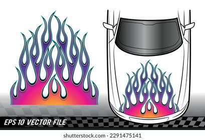 Speed flame sports car decal vinyl sticker. Racing car tribal fire flames vector art graphic. Vehicle decoration for car top, hood, bonnet.