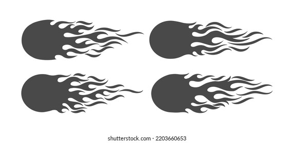 Speed flames silhouettes. Fire rocks car airbrushing decoration, flame silhouette vector stencil designs, flaming graphic for motorcycle tattoo vector illustration