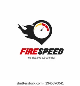 Speed of flaming speedometer for racing event. Flame icon logo symbol 