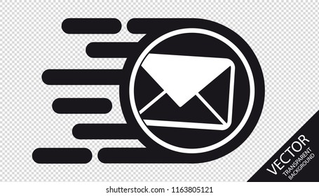 Speed Flat Icon - Fast Email Delivery Concept - Vector Illustration - Isolated On Transparent Background