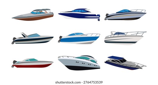 Speed ​​Boat flat illustration collection