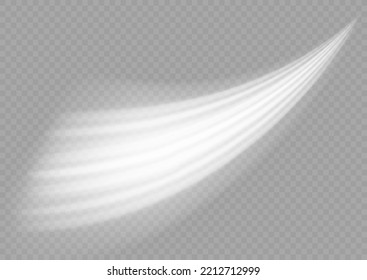 Speed flying trails of shine. Sparkling motion line. Dynamic white waves. Magic whirlwind with flare sparkles. Glittering wavy trail. Swirling dynamic neon circle. Glowing swirl light effect. Vector