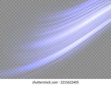 Speed flying trails of shine. Sparkling motion line. Dynamic blue waves. Magic whirlwind with flare sparkles. Glittering wavy trail. Swirling dynamic neon circle. Glowing swirl light effect. Vector