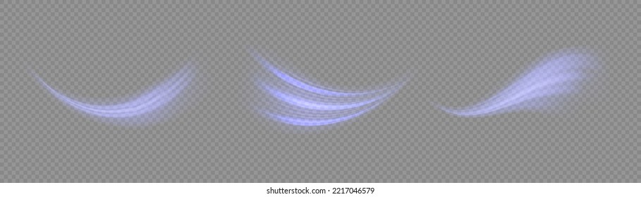 Speed flying trails of shine. Sparkling motion line. Dynamic blue waves. Magic whirlwind with flare sparkles. Glittering wavy trail. Swirling dynamic neon circle. Glowing swirl light effect. Vector