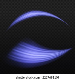 Schnelle, glänzende Flugwege. Funkelnde Bewegungslinie. Dynamische blaue Wellen. Magischer Wirbelwind mit Fackelfunkeln. Glitzernder, gewellter Weg. Schwirbelnder dynamischer Neonkreis. Glühender, wirbelnder Lichteffekt. Vektorgrafik