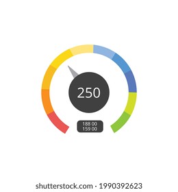 Speed or fuel level meter tool of transport dashboard icon, flat vector illustration isolated on white background. Symbol of measuring tool or energy indicator.
