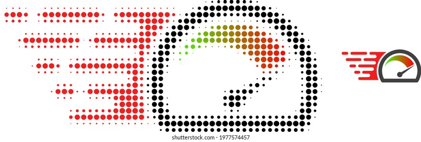 Speed gauge halftone dot icon illustration. Halftone array contains circle dots. Vector illustration of speed gauge icon on a white background. Flat abstraction for speed gauge object.