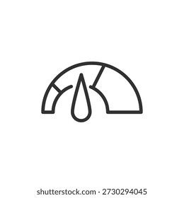 Indicador de velocidad con aguja hacia arriba, icono lineal. Alto rendimiento y mayor velocidad. Línea con trazo editable.