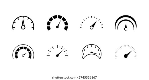 Speed Gauge and Tachometer Icons Bundle, Automotive Dashboard Meter Symbols, Minimal Line and Glyph Vector Set