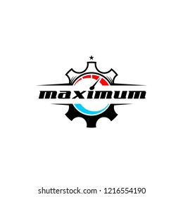 speed gear logo funky illustration and maximum text for automotive lover in badge style for print art design inspiration