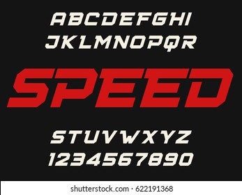 Speed Geometric Decorative Font Modern Design Bold Letters And Numbers Vector Abc