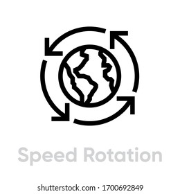 Speed Globe Rotation flat icon. Editable Line Vector. Flat badge velocity rotation globe earth. Single Pictogram.