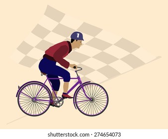 Speed and Glory cycling champion
The young man quickly rides a bicycle on a background of flags