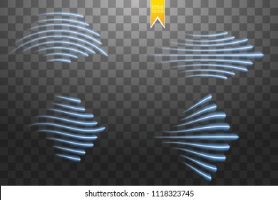 Speed glow blue lines isolated. Set of motion signs. Vector illustration.