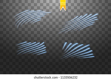 Speed glow blue lines isolated. Set of motion signs. Vector illustration.