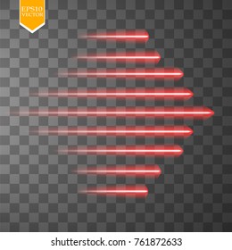 Speed glow red neon lines isolated. Set of motion signs. Vector illustration. eps 10