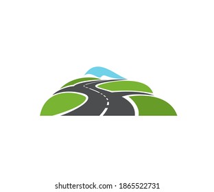 Speed highway, roads intersection icon. Freeway crossroad, asphalt motorway, and driveway with two roadways and side roads vector. Transportation, travel and logistics emblem design element