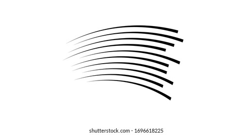 Velocidad ​ líneas ​. Líneas horizontales de varios espesores. Conjunto de ilustraciones vectoriales. Dibujo lineal de diversas intensidades. Logotipo tecnológico. Elemento de diseño. Forma geométrica abstracta. EPS 10.