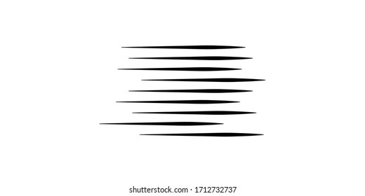 Speed ​​lines. Horizontal lines of various thicknesses. Set of vector illustrations. Linear drawing of various intensities. Technology Logo. Design element. Abstract Geometric shape. EPS 10.