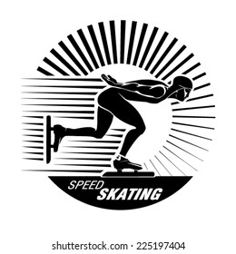 Speed Ice Skating. Vector illustration in the engraving style 