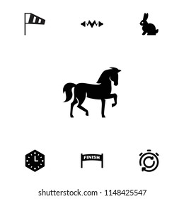 Speed icon. collection of 7 speed filled icons such as horse, wall clock, stopwatch, finish, rabbit, wind cone. editable speed icons for web and mobile.