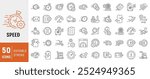 Speed icon collection. Containing fast, slow, movement, indicator, turbo, speeding, productivity and speedometer icons. Simple line vector illustration
