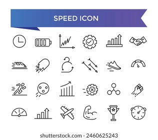 Speed icon collection. Related to fast, slow, movement, productivity, indicator, turbo, speeding, gauge, express and speedometer icons set.