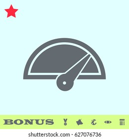 Speed icon flat. Grey pictogram on blue background. Vector illustration symbol and bonus buttons medal, cow, earth, eye, calculator