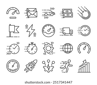 Speed icon. Speed and Performance line icons set. Editable Stroke.