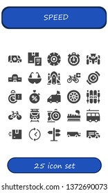speed icon set. 25 filled speed icons. 