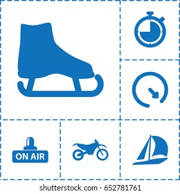 Speed icon. set of 6 speed filled icons such as open air, motorbike, wall clock, stopwatch, sailboat